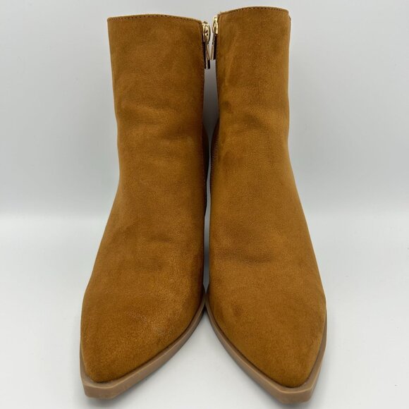 Bamboo Upstream Tan Suede Ankle Boots With Block Heel Western Size 10 Zippers - Picture 2 of 11